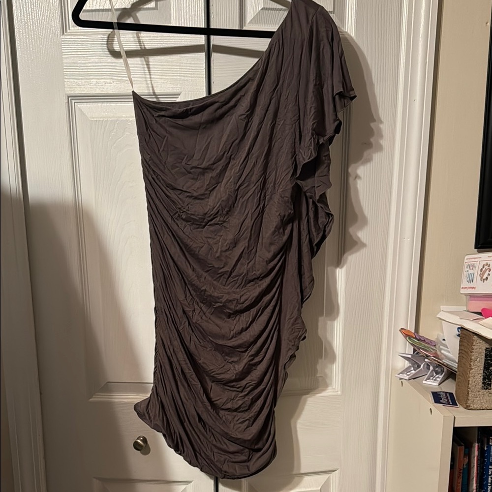 Elegant One-Shoulder Slate Grey Dress